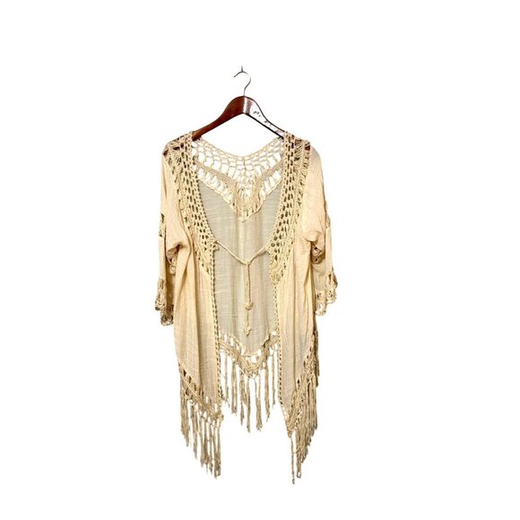 Cupshe Other - NWT Cupshe Beige Crochet Fringe Cover-Up Kimono OS Boho Swimsuit Bathingsuit